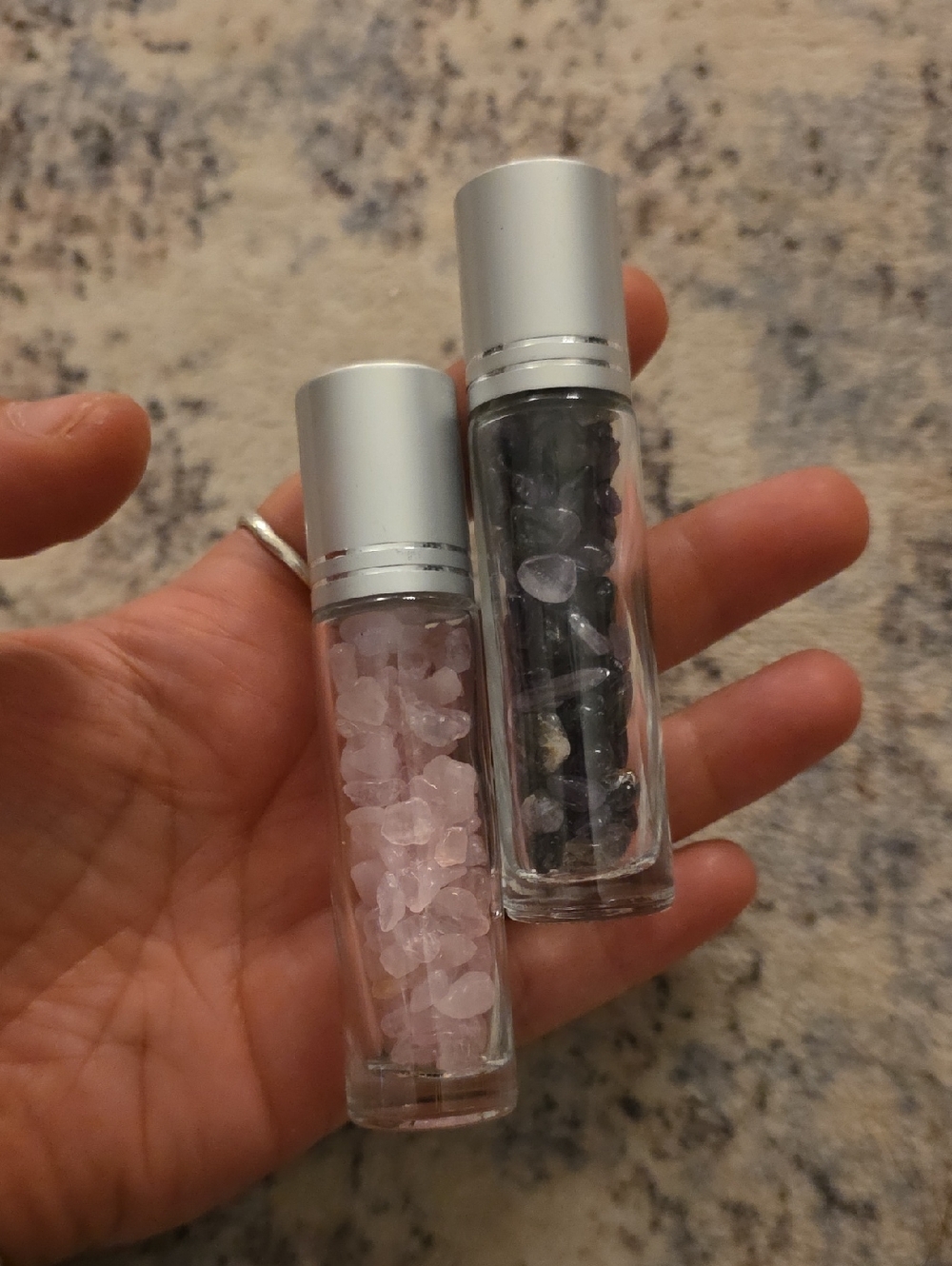 Set of 2 Crystal Roller Bottles — Pink Rose Quartz & Amethyst